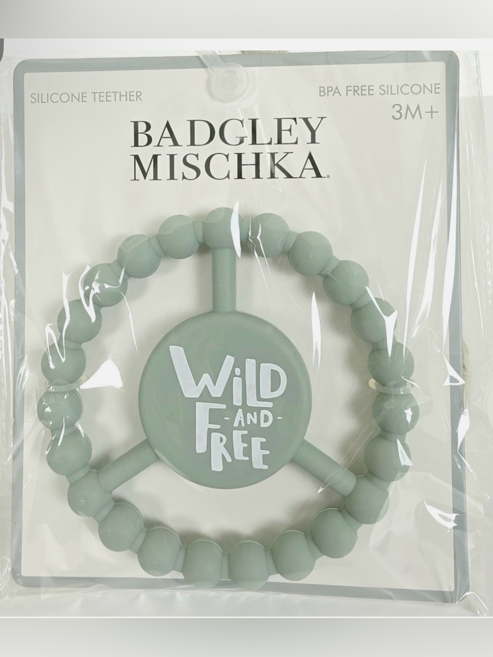Badgley Mischka Silicone Teether in Sage and White